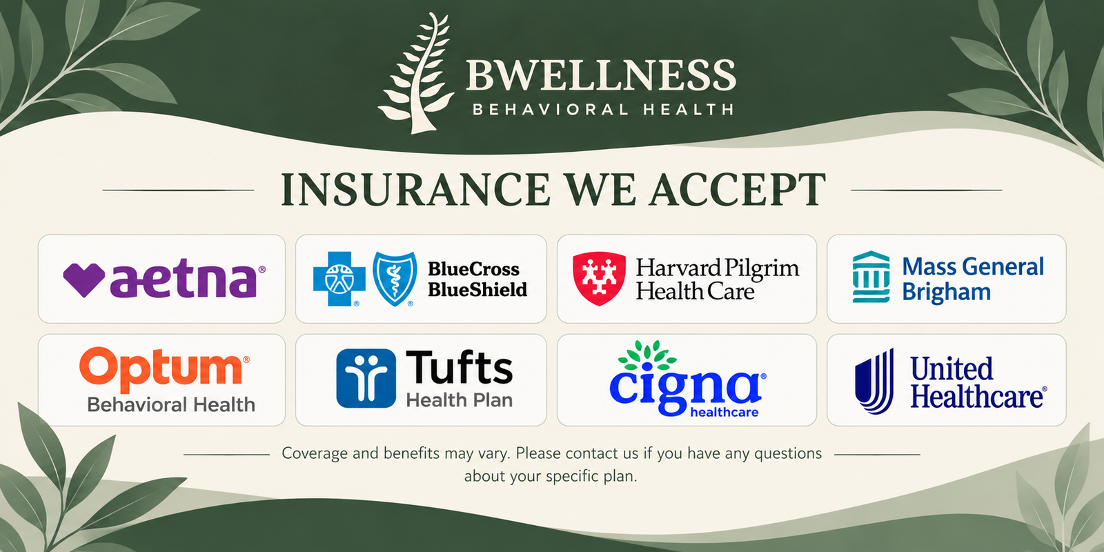 Insurance plans accepted at BWellness Behavioral Health